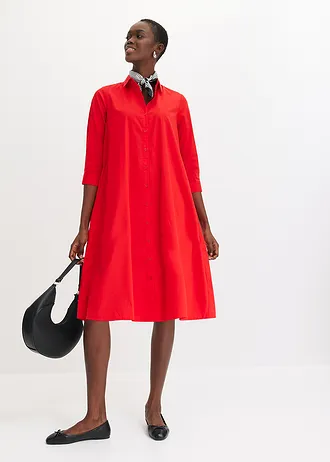 Robe-chemise en popeline solide • fraise • Boutique bonprix