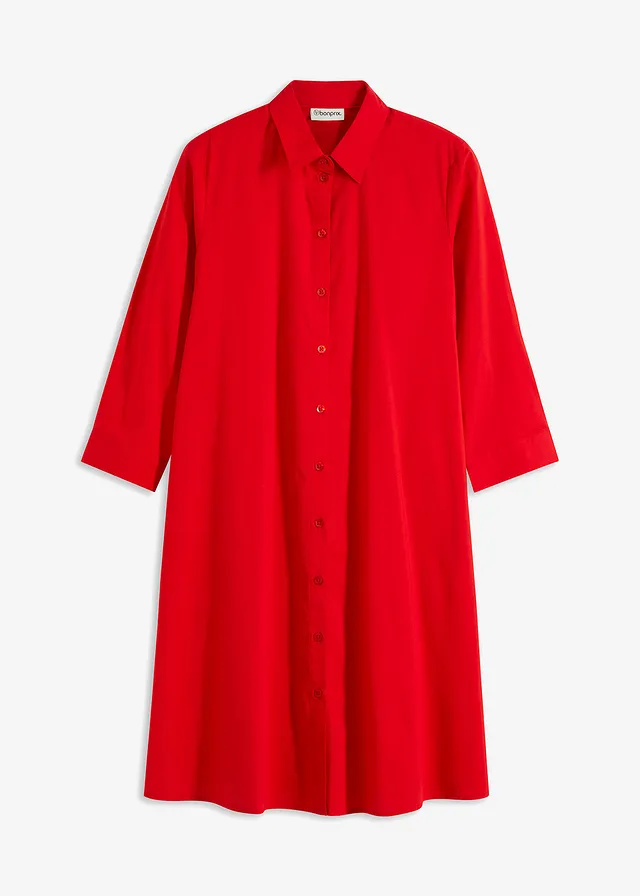 Robe-chemise en popeline solide, Couleur: fraise