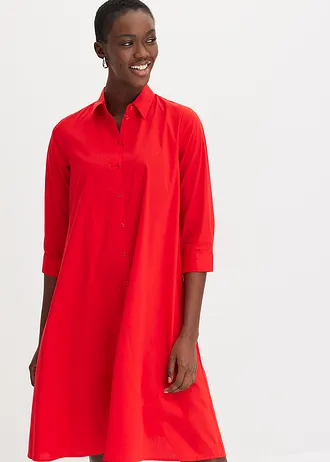 Rochie tip cămașă din poplin robust • roșu-căpșună • magazin bonprix