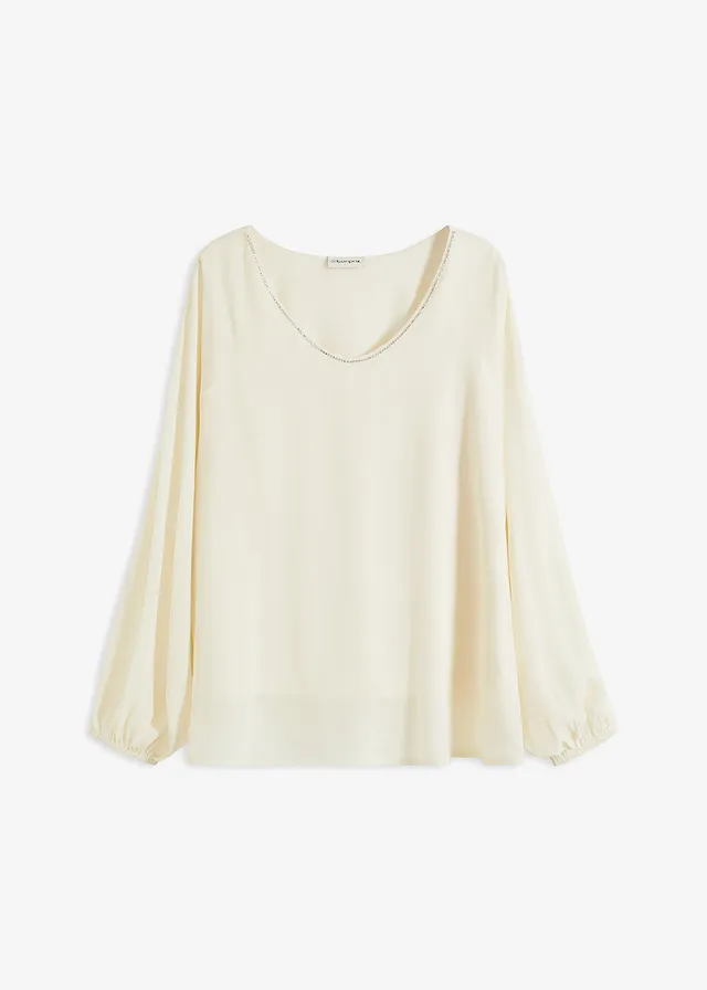 Chiffon tuniek met strass • natuurbeige • bonprix online shop