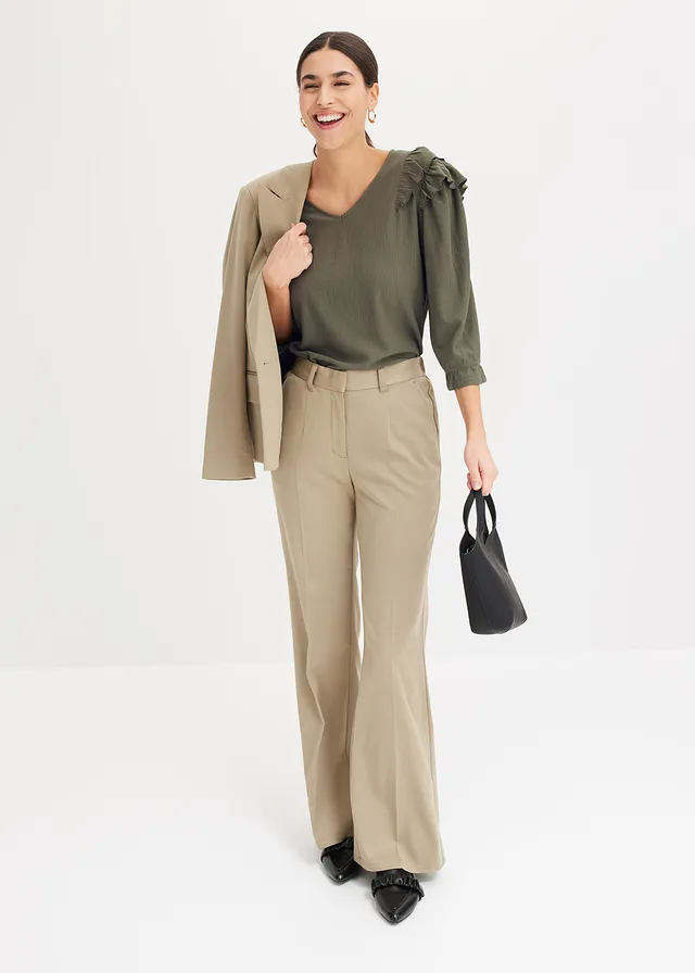 Broek met comfortband, Kleur: new kaki
