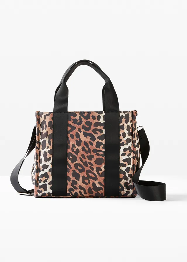 Handtas, Kleur: zwart-beige luipaardprint