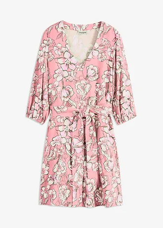 Mini jurk van zachte viscosemix, Kleur: soft roze gedessineerd