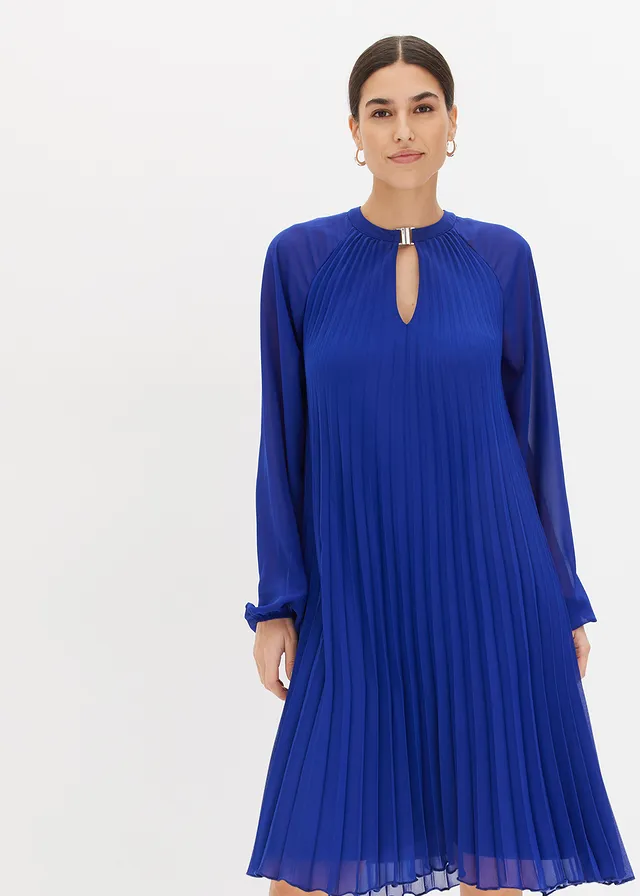 Robe courte plissée en mousseline, Couleur: bleu