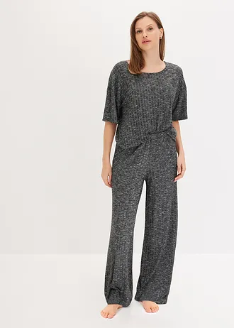 Ensemble d’intérieur côtelé, oversize • noir + gris clair chiné • Boutique bonprix