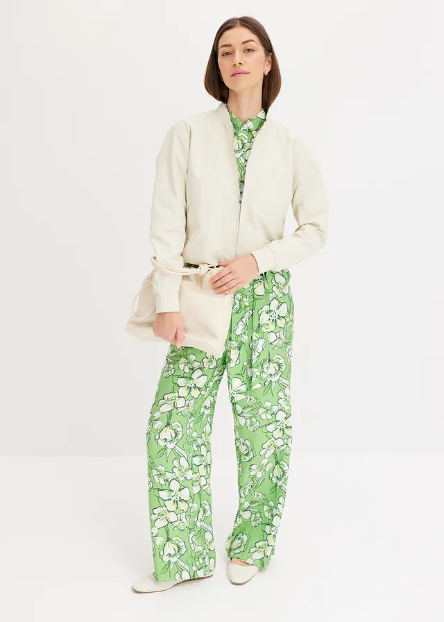 Jumpsuit van vloeiende viscosemix, Kleur: klavergroen gedessineerd