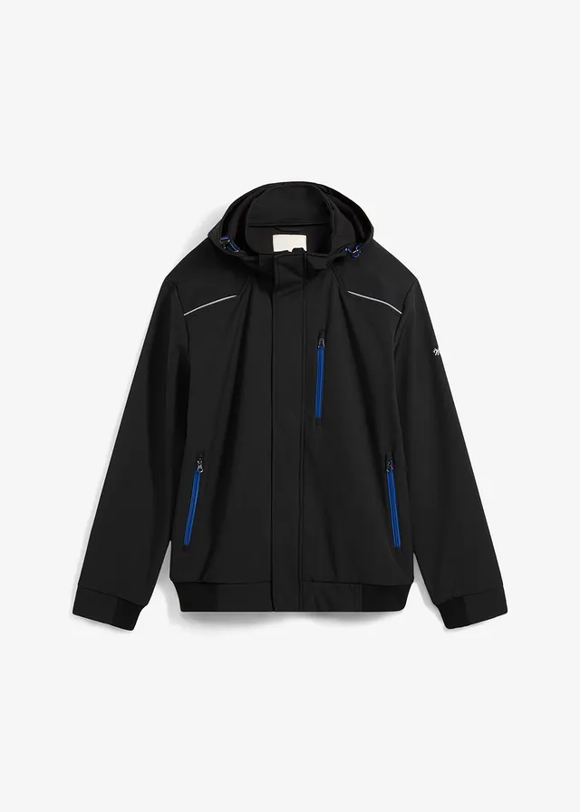 Vízlepergető Softshell kabát dzseki fazonban, kapucnival • fekete-sarkvidéki kék • bonprix áruház