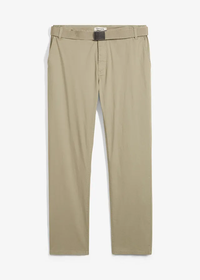 Pantaloni chino regular fit cu talie elastică și curea, straight