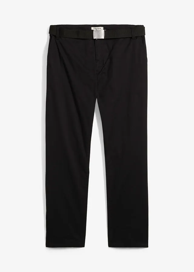 Regular fit stretch chino met comfortabele tailleband en riem, straight