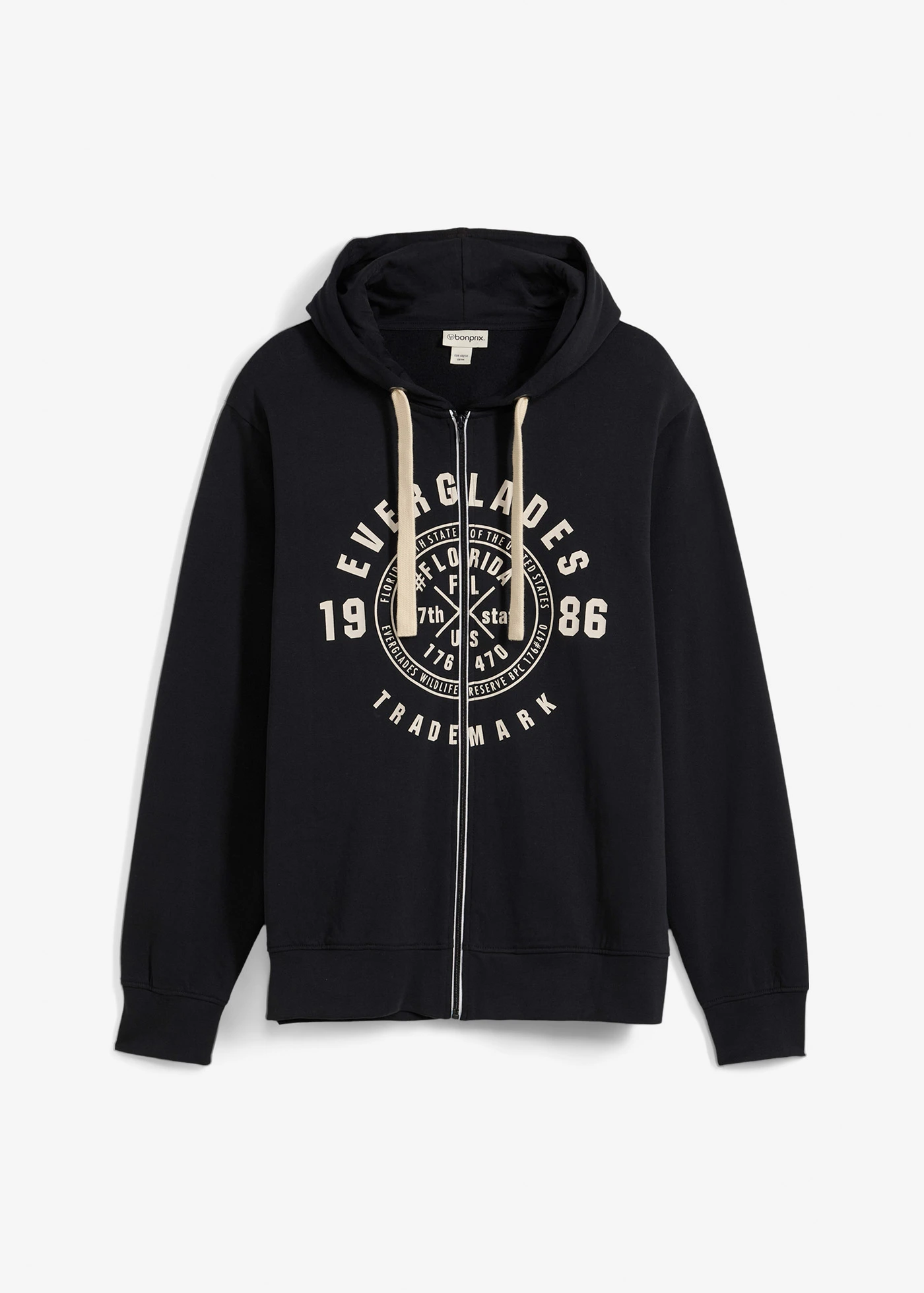 Sweatvest met capuchon en comfort fit • zwart met print • bonprix online shop