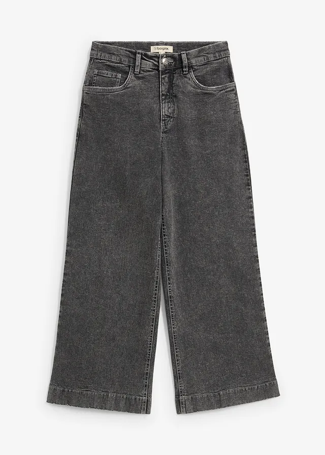 Wide Leg farmer High Waist, rövidített • világosszürke denim, használt hatású • bonprix áruház
