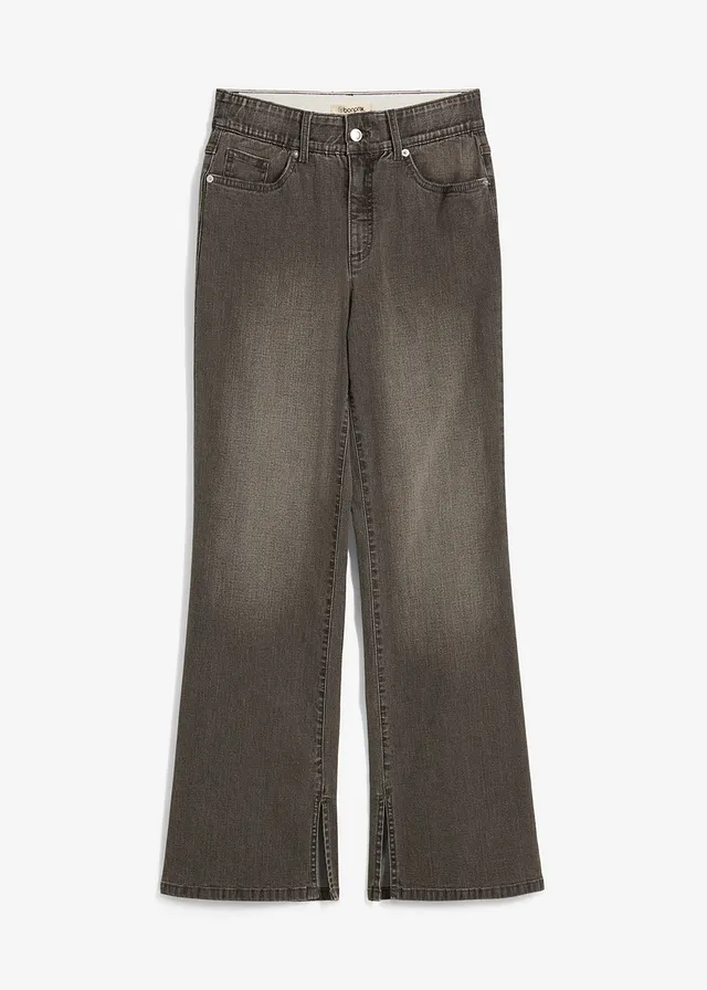 Straight jeans, high waist, split • lichtgrijs denim • bonprix online shop