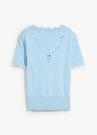 Fijn gebreide trui met zijde, 1/2 mouw • ijsblauw-wolwit • bonprix online shop