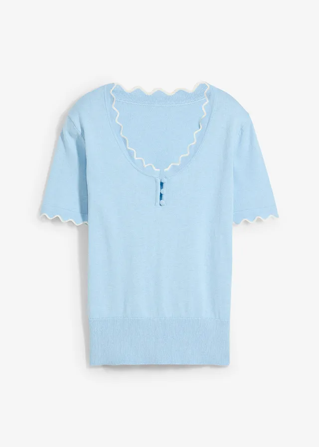 Fijn gebreide trui met zijde, 1/2 mouw • ijsblauw-wolwit • bonprix online shop