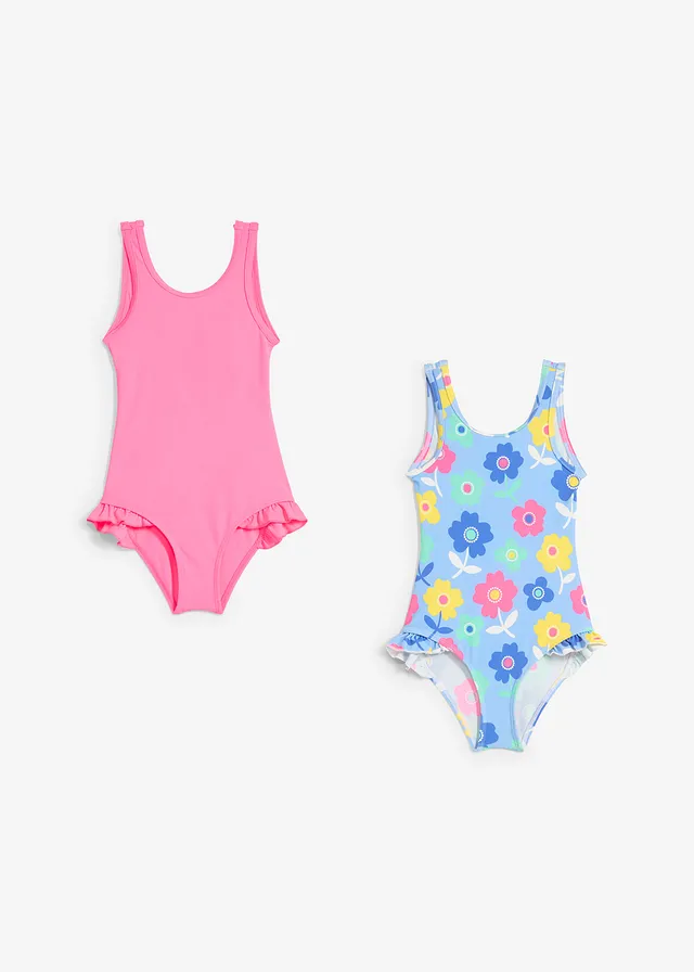 Badpak (set van 2), Kleur: neonpink + multicolour gebloemd