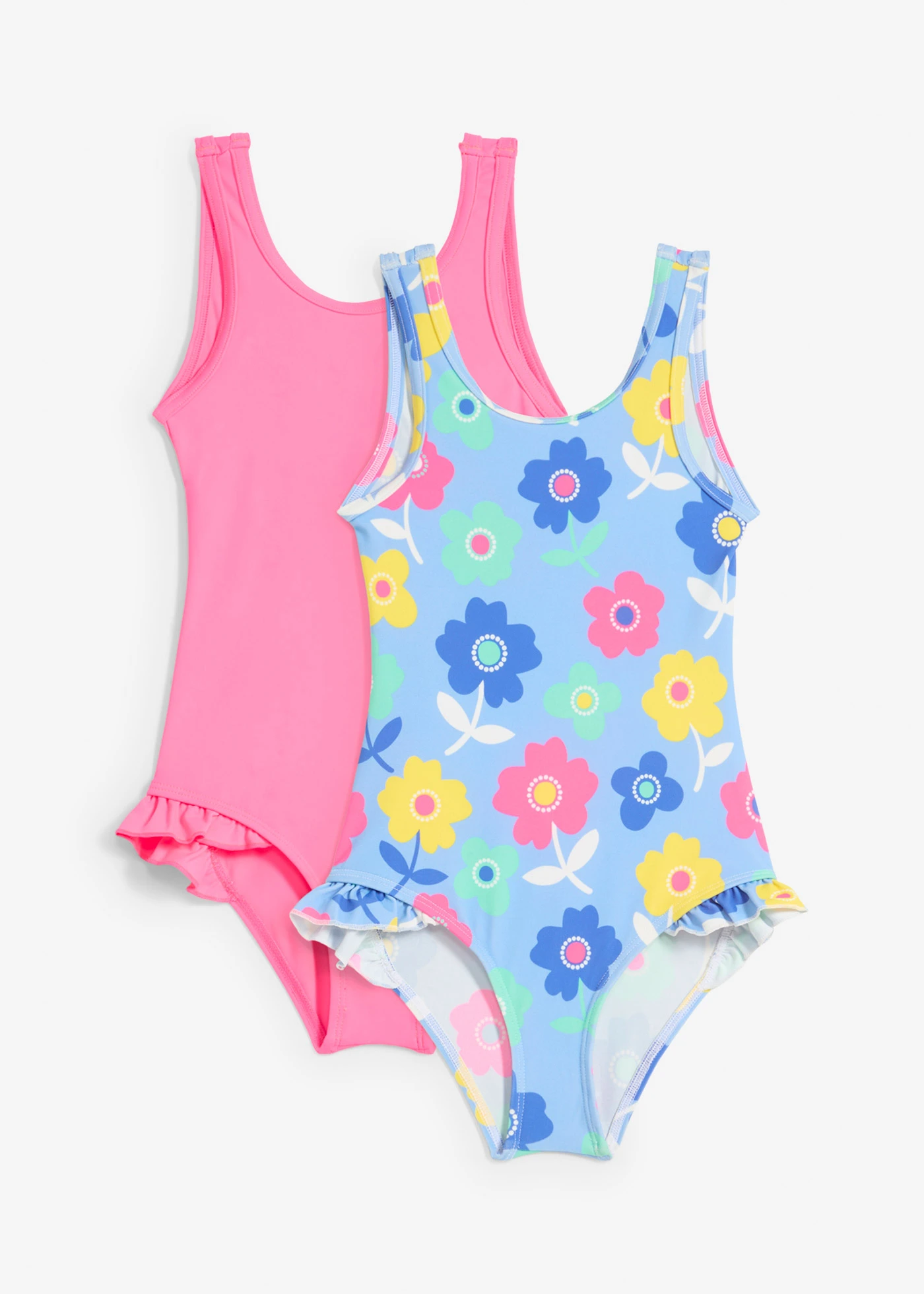 Jednodílné plavky (2 ks v balení) • neonově pink + více barev s květy • bonprix obchod
