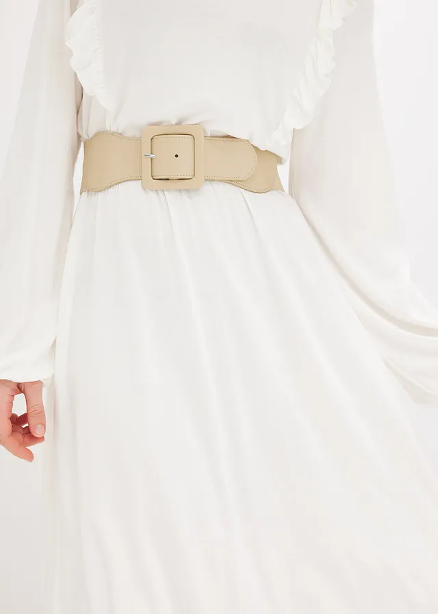 Ceinture extensible à boucle carrée, Couleur: beige vert