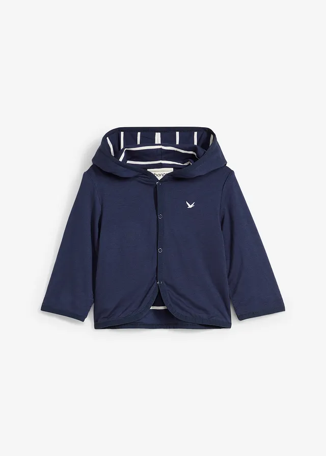 Sweat zippé réversible pour bébé, Couleur: bleu foncé/blanc cassé