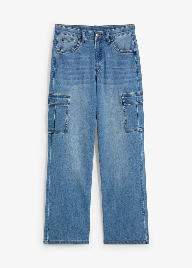 Loose fit stretch jeans, straight met verstelbare tailleband • lichtblauw denim • bonprix online shop