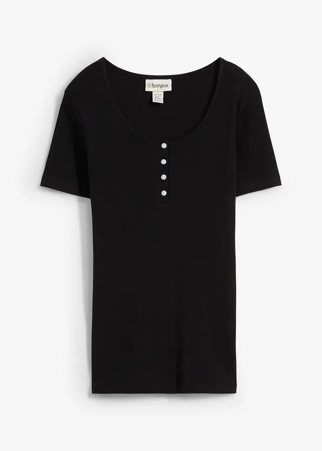 Bluzka z dekoltem henley z czystej bawełny organicznej • czarny • sklep bonprix