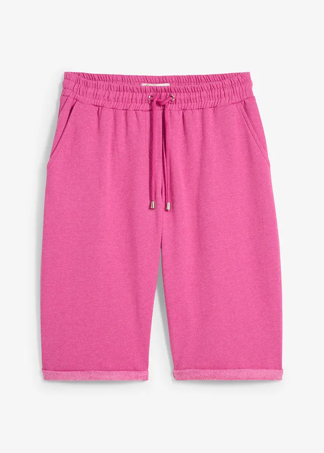 Bermuda en molleton à ourlet, Couleur: fuchsia chiné