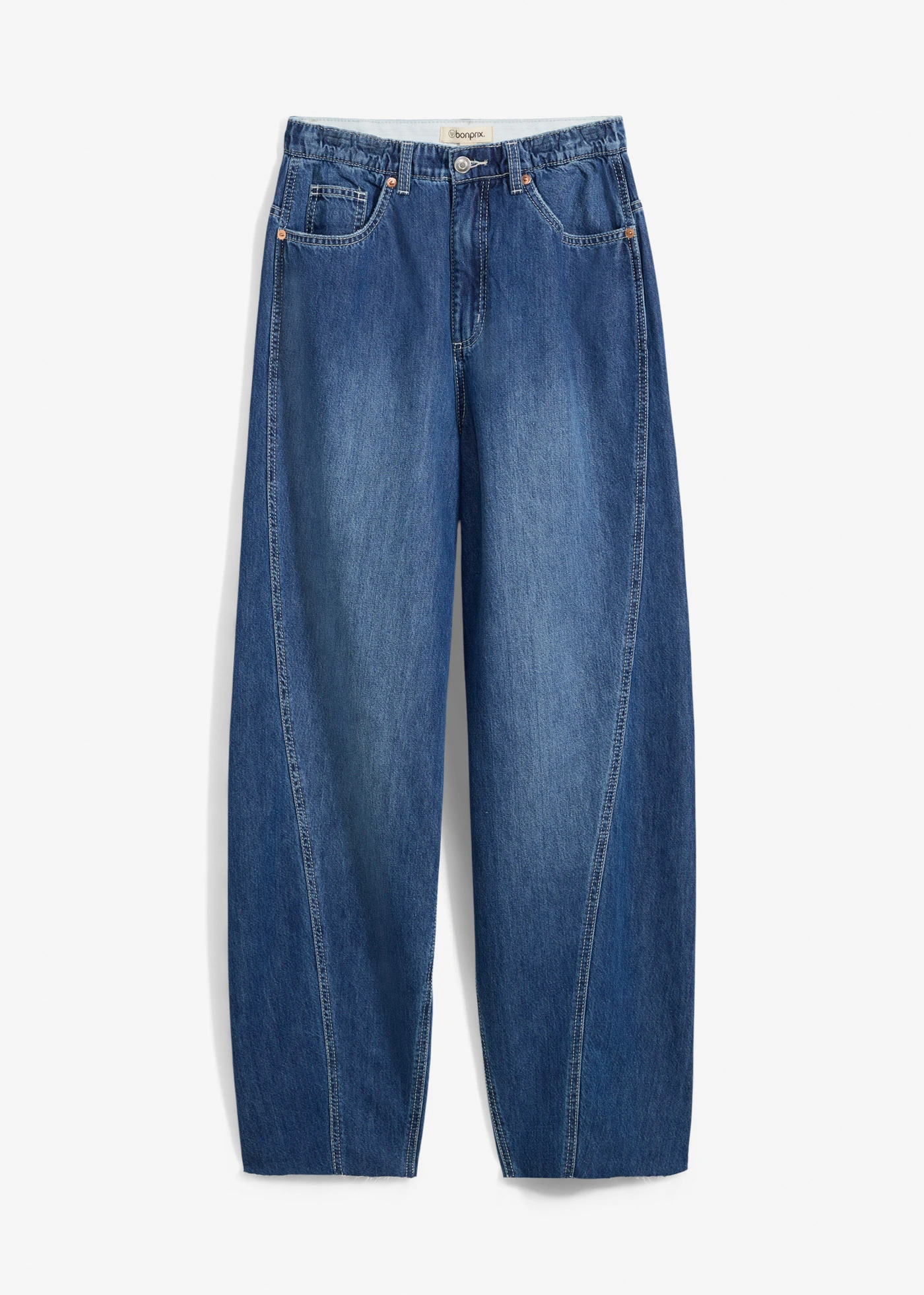 Jeansy typu ballon, high waist, super soft • niebieski denim "used" • sklep bonprix