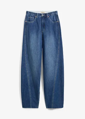 Jeansy typu ballon, high waist, super soft • niebieski denim "used" • sklep bonprix