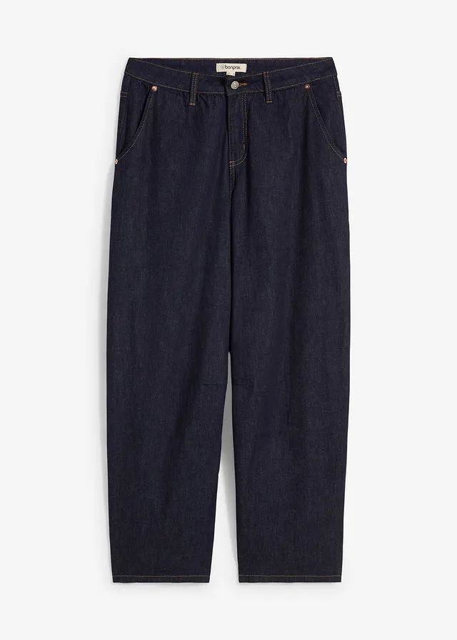 Jean ballon taille mi-haute, cropped, Couleur: bleu nuit denim