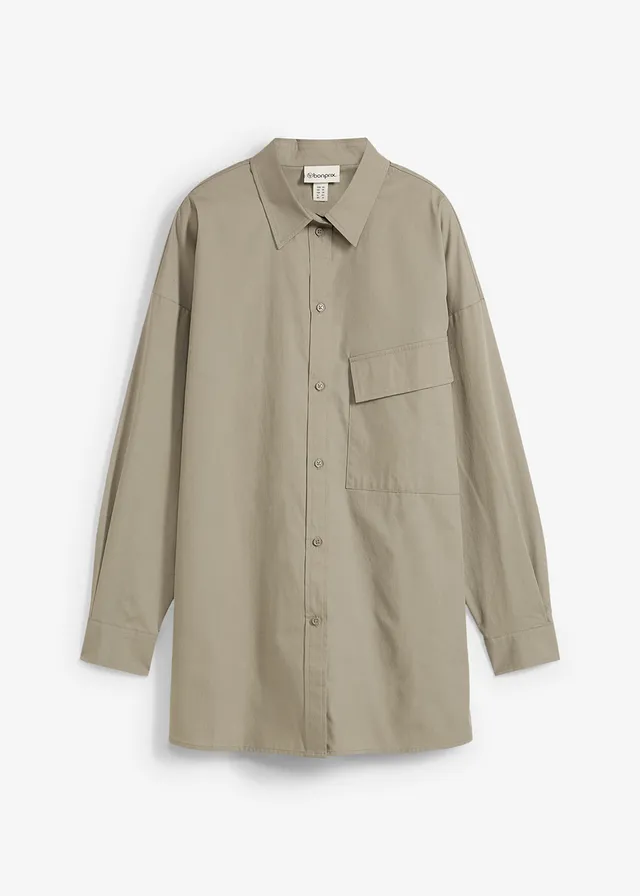 Lange blouse van katoen • rookolijfgroen • bonprix online shop