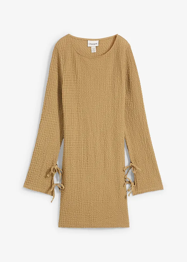Mini jurk van gestructureerde crêpe • kakibruin • bonprix online shop