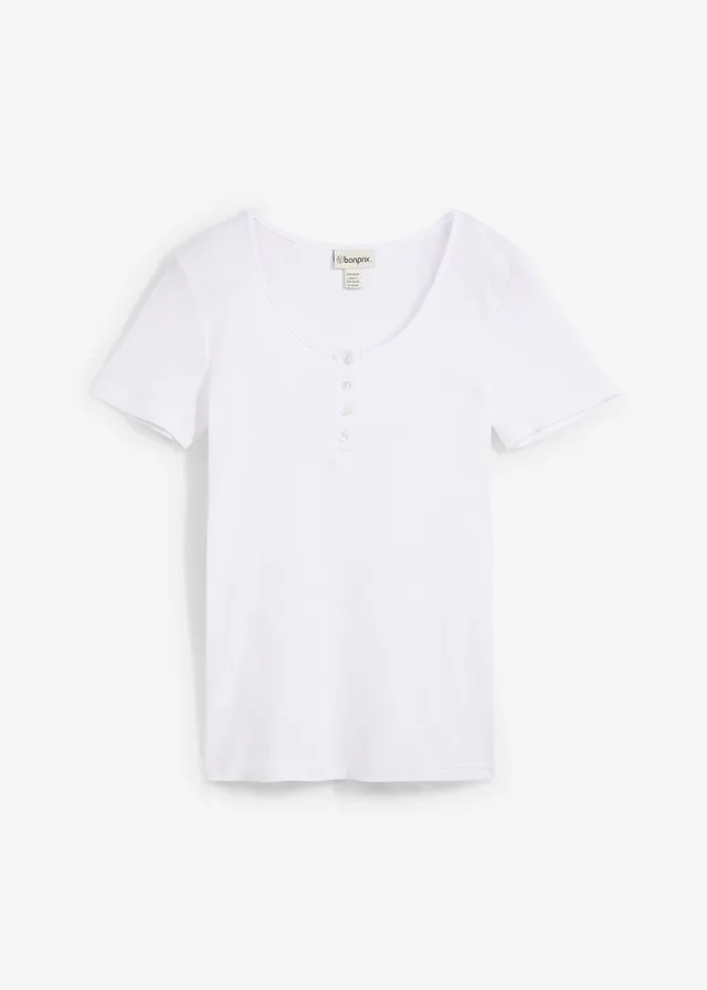 T-shirt col tunisien, 100% coton