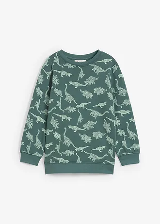 Sweat-shirt à capuche en coton mélangé doux • gris vert imprimé • Boutique bonprix