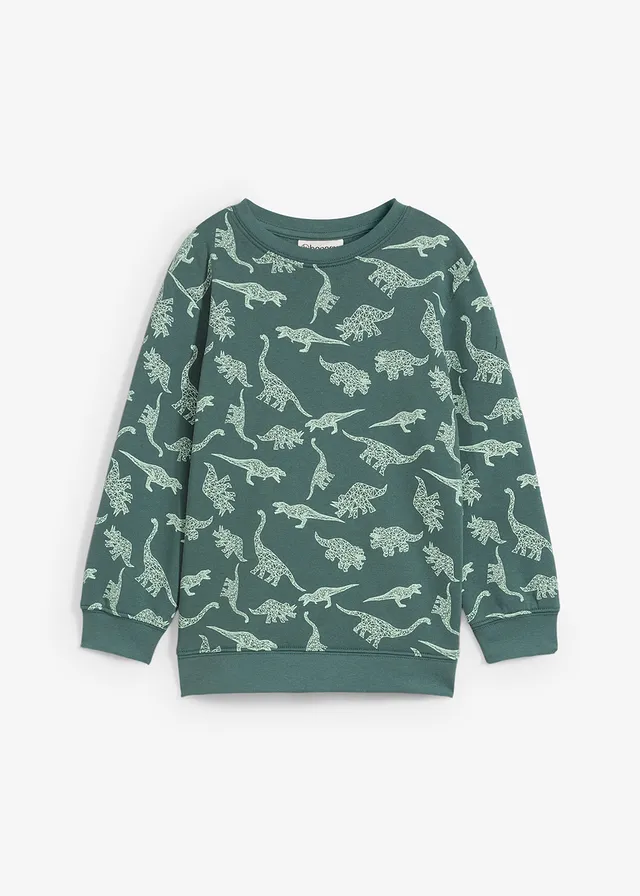 Sweat-shirt à capuche en coton mélangé doux • gris vert imprimé • Boutique bonprix