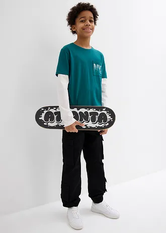 Shirt 2 w 1, długi rękaw, z czystej bawełny • niebieskozielony -biel wełny • sklep bonprix