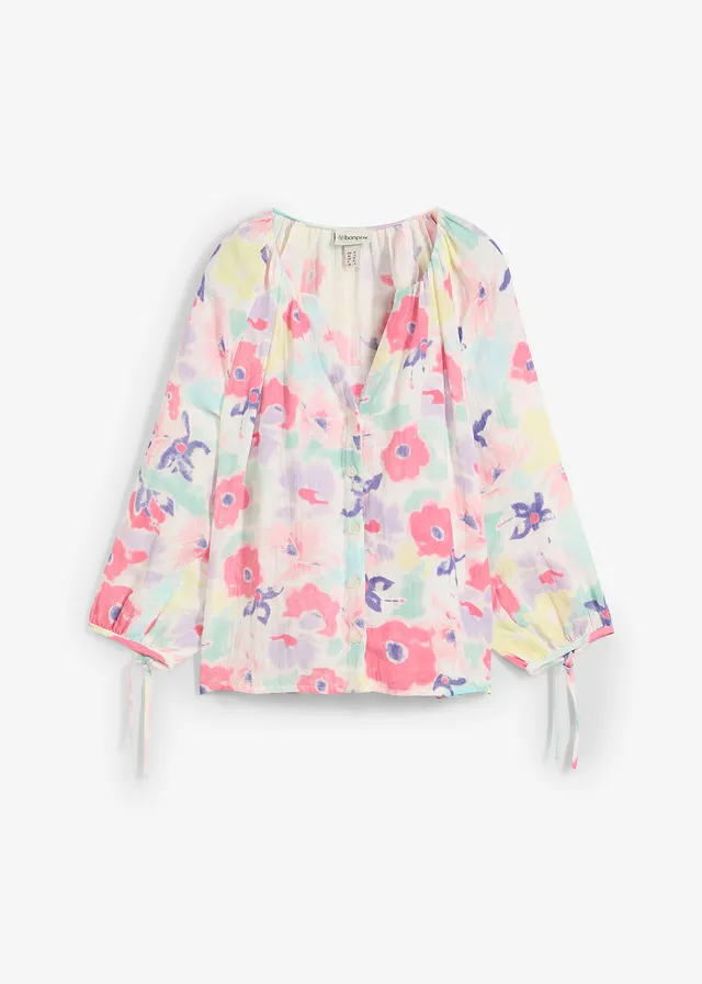 Chemisier en gaze de coton, Couleur: multicolore floral