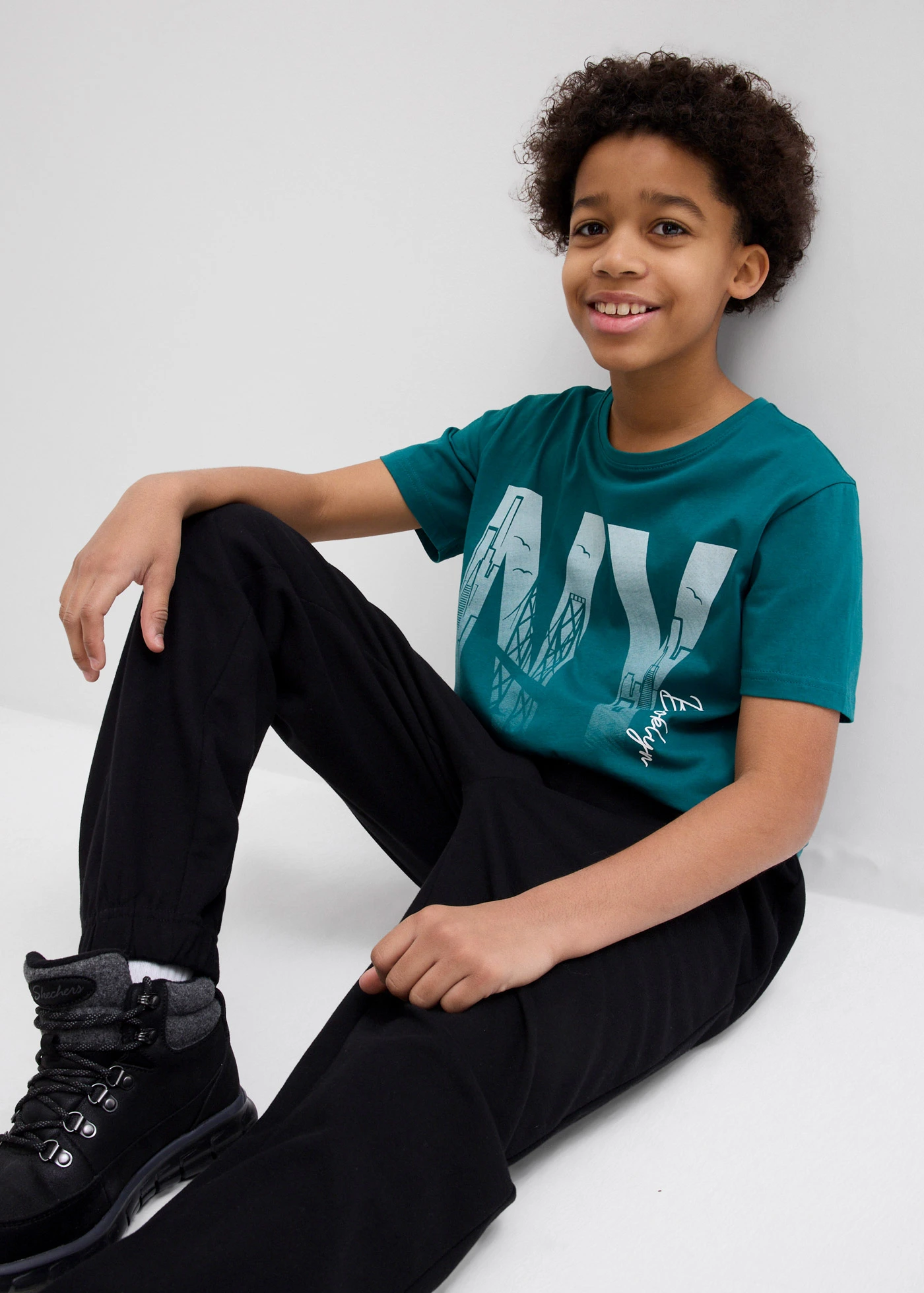 Tricou din bumbac organic 100% • petrol, cu imprimeu • magazin bonprix