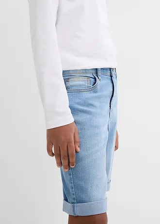 Strečové džínové bermudy s nastavitelným pasem, Slim Fit • světle modrý denim • bonprix obchod