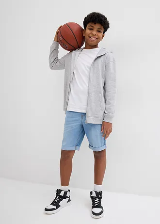 Bermudy jeansowe chłopięce ze stretchem, z regulowanym paskiem, slim fit, kolor: jasnoniebieski denim