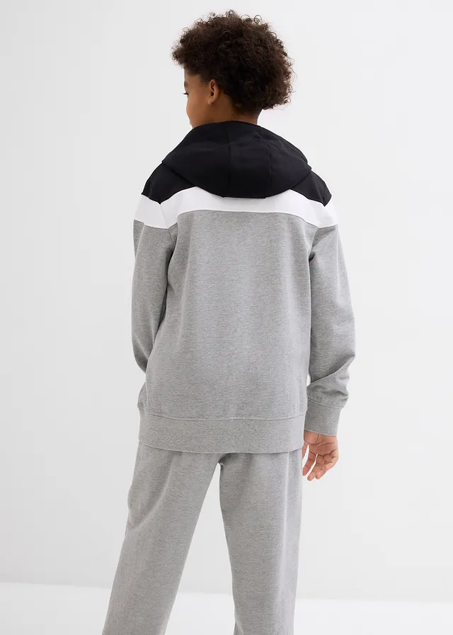 Sweatvest met capuchon in een zachte katoenmix, Kleur: zwart/lichtgrijs gemêleerd/wit mêlee