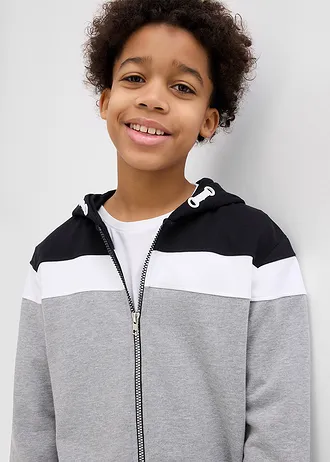 Sweat zippé à capuche en coton mélangé • noir/gris clair chiné/blanc chiné • Boutique bonprix