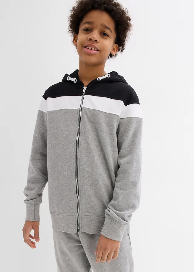 Sweatvest met capuchon in een zachte katoenmix, Kleur: zwart/lichtgrijs gemêleerd/wit mêlee