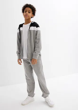 Sweat zippé à capuche en coton mélangé • noir/gris clair chiné/blanc chiné • Boutique bonprix