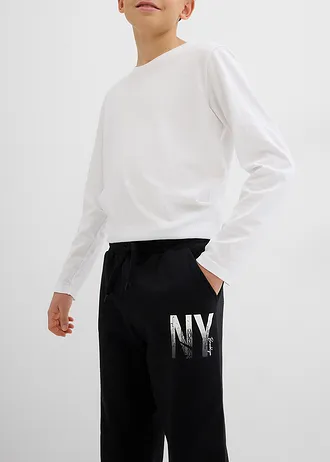 Pantaloni de jogging din material moale cu bumbac • negru cu imprimeu • magazin bonprix