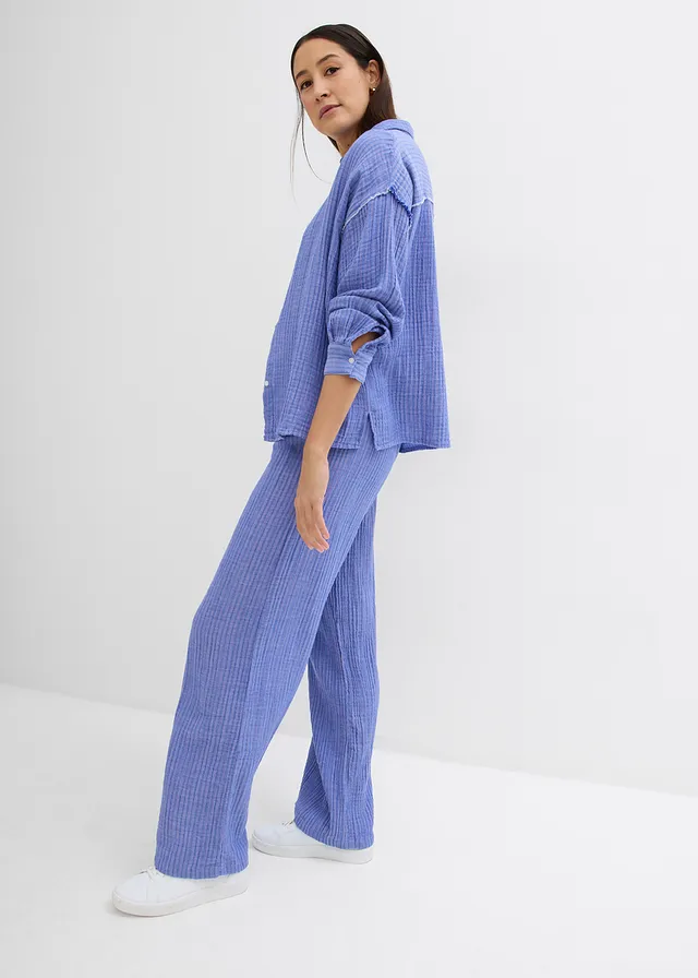 Pantalon palazzo rayé, Couleur: bleu mauve/bleu gentiane rayé