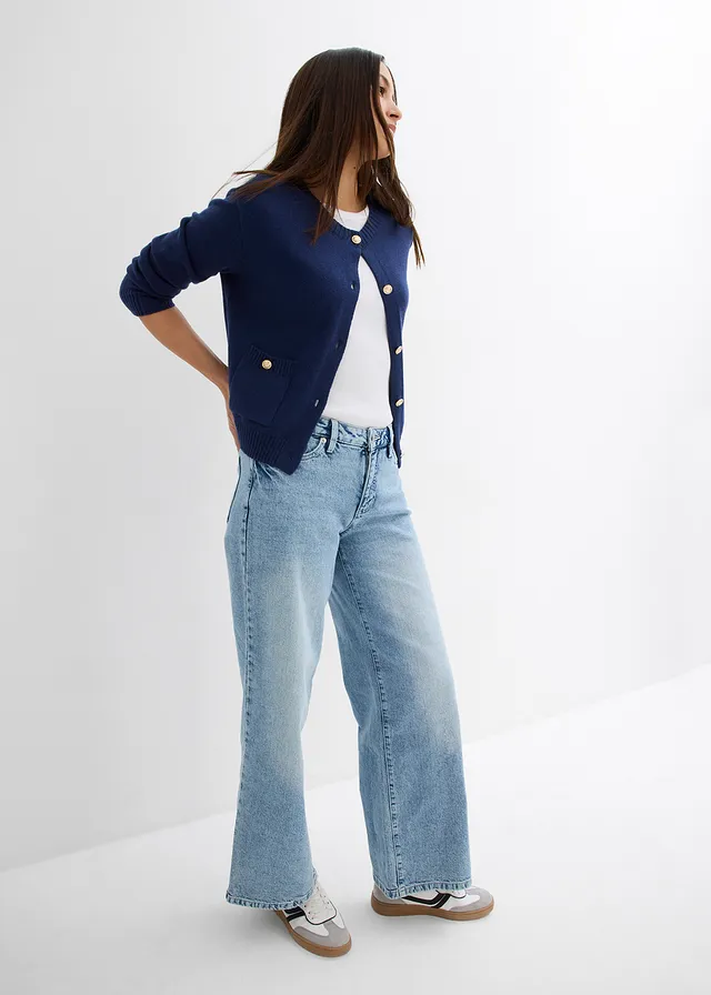 Wide leg jeans, mid waist, low stretch, full length, Kleur: ijsblauw denim used