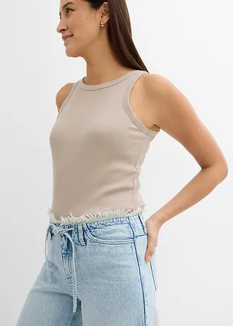 Wide leg jeans met franjes aan de zijkanten, mid waist • ijsblauw denim used • bonprix online shop