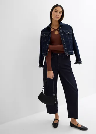 Balonové džíny, Mid Waist, Super Soft, zkrácené • nočně modrý denim • bonprix obchod