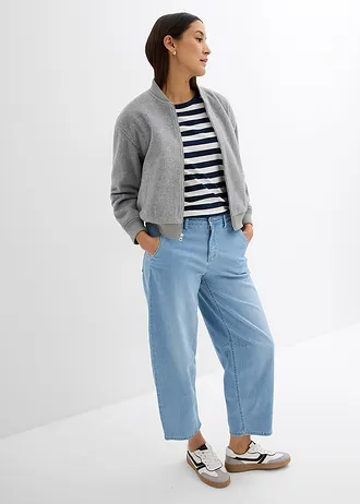 Balonové džíny, Mid Waist, Super Soft, zkrácené • ledově modrý denim used • bonprix obchod