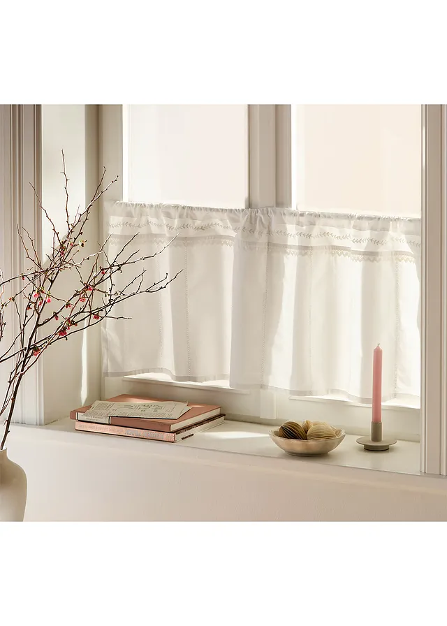 Brise-bise en coton avec bordure dentelle, Couleur: blanc