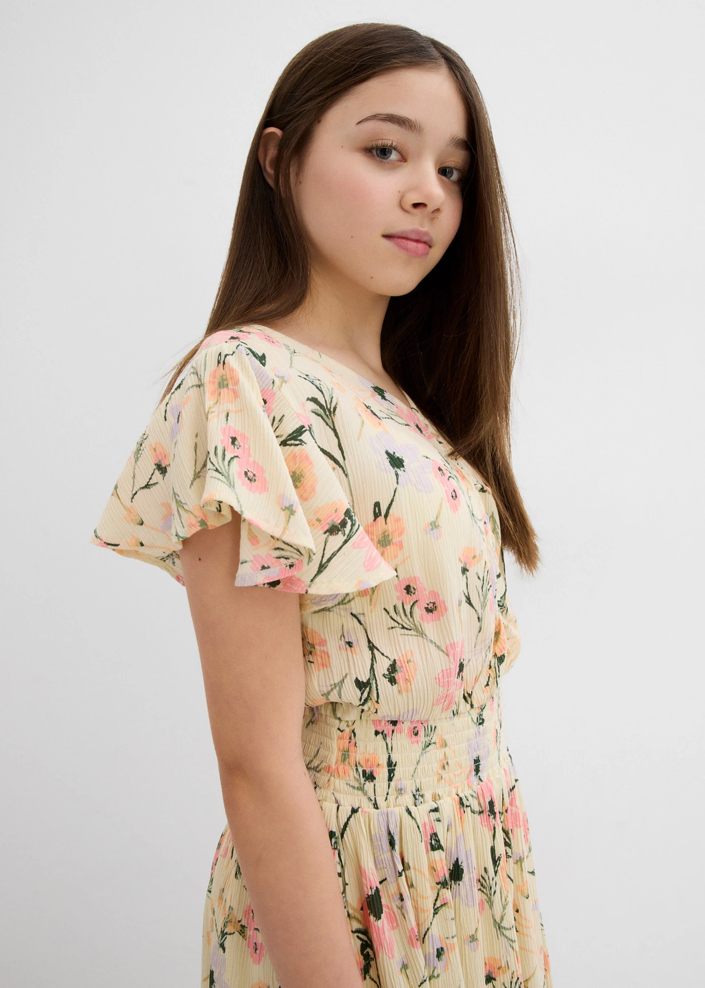 Rochie mini din viscoză vaporoasă • bej natur/roz soft înflorat • magazin bonprix